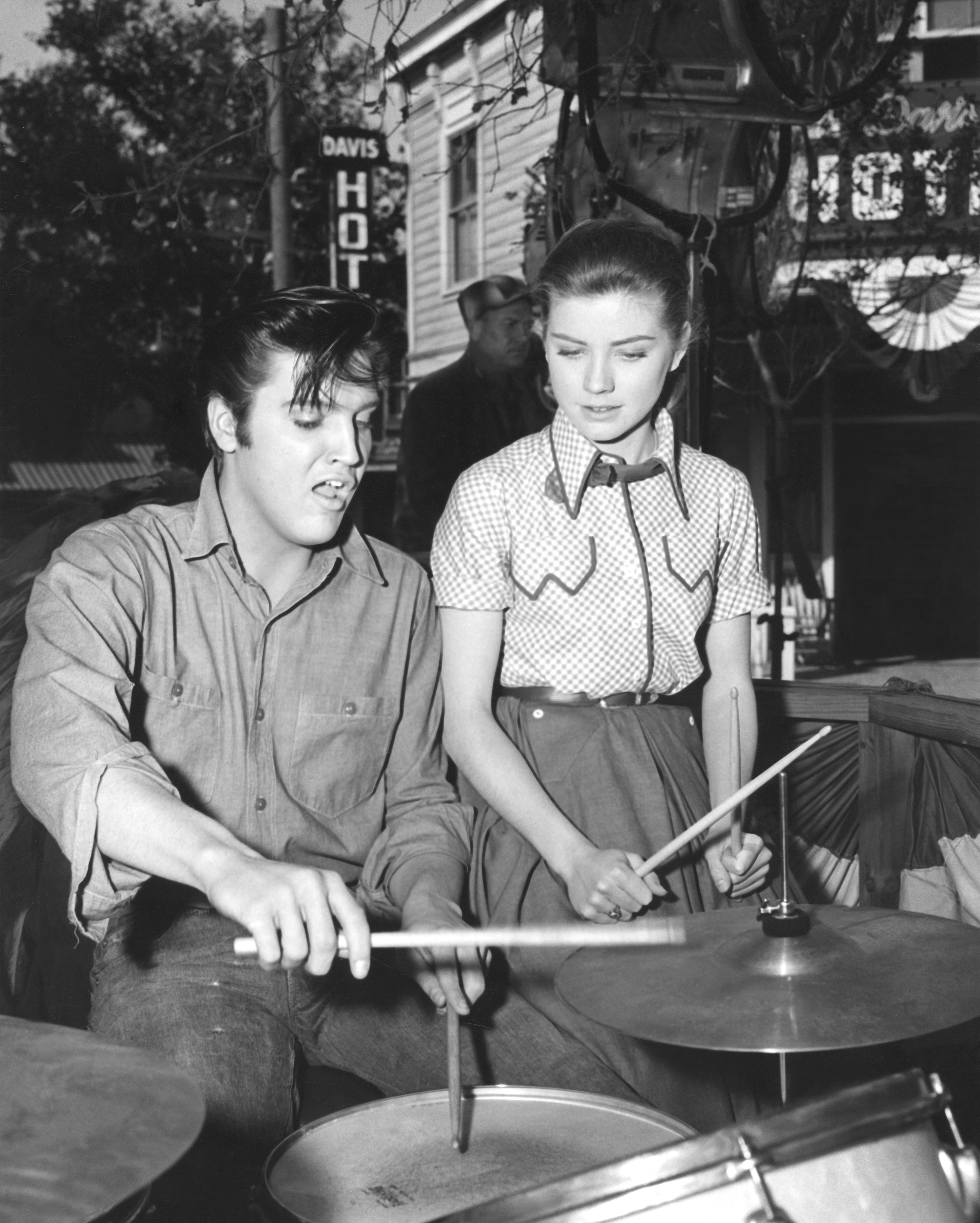 American singer and actor Elvis Presley and actress Dolores Hart on the set of Loving You, written and directed by Hal Kanter. (Photo by Paramount Pictures/Sunset Boulevard/Corbis via Getty Images)