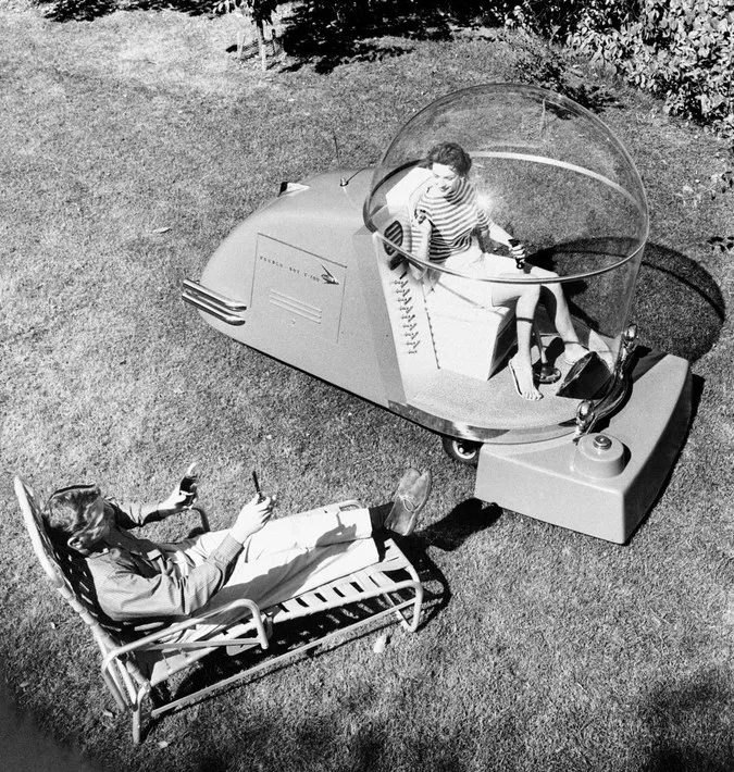 Air conditioned luxury lawnmower of the 1950's - and other such relics.