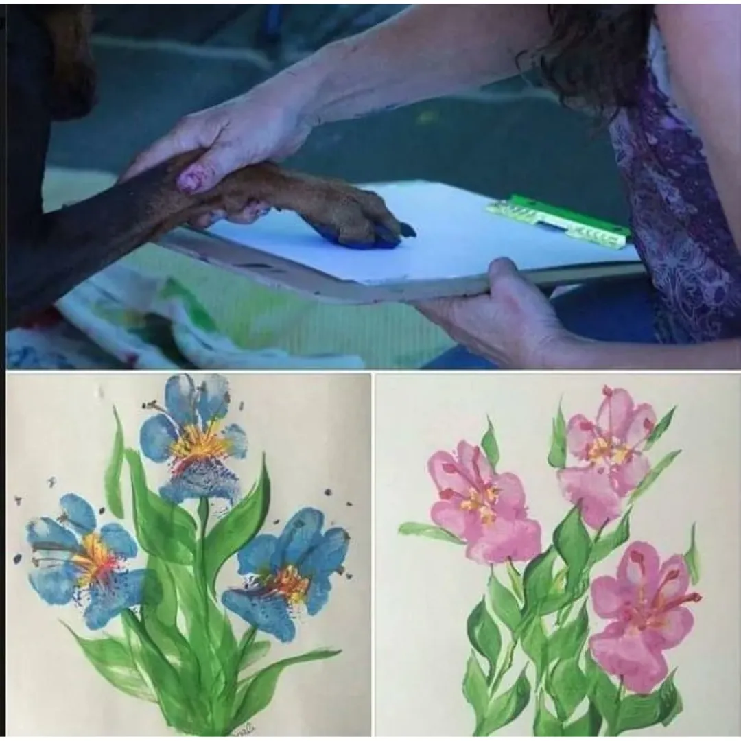 using a dogs paws to create flowers