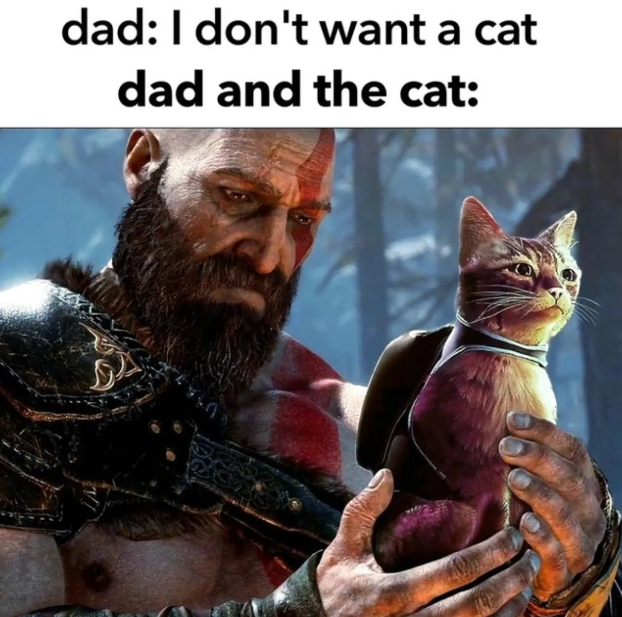 image of god of war and the cat from stray