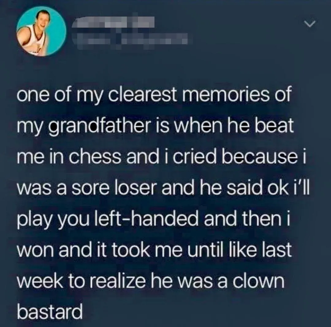 tweet about playing chess left handed to make young kid feel better