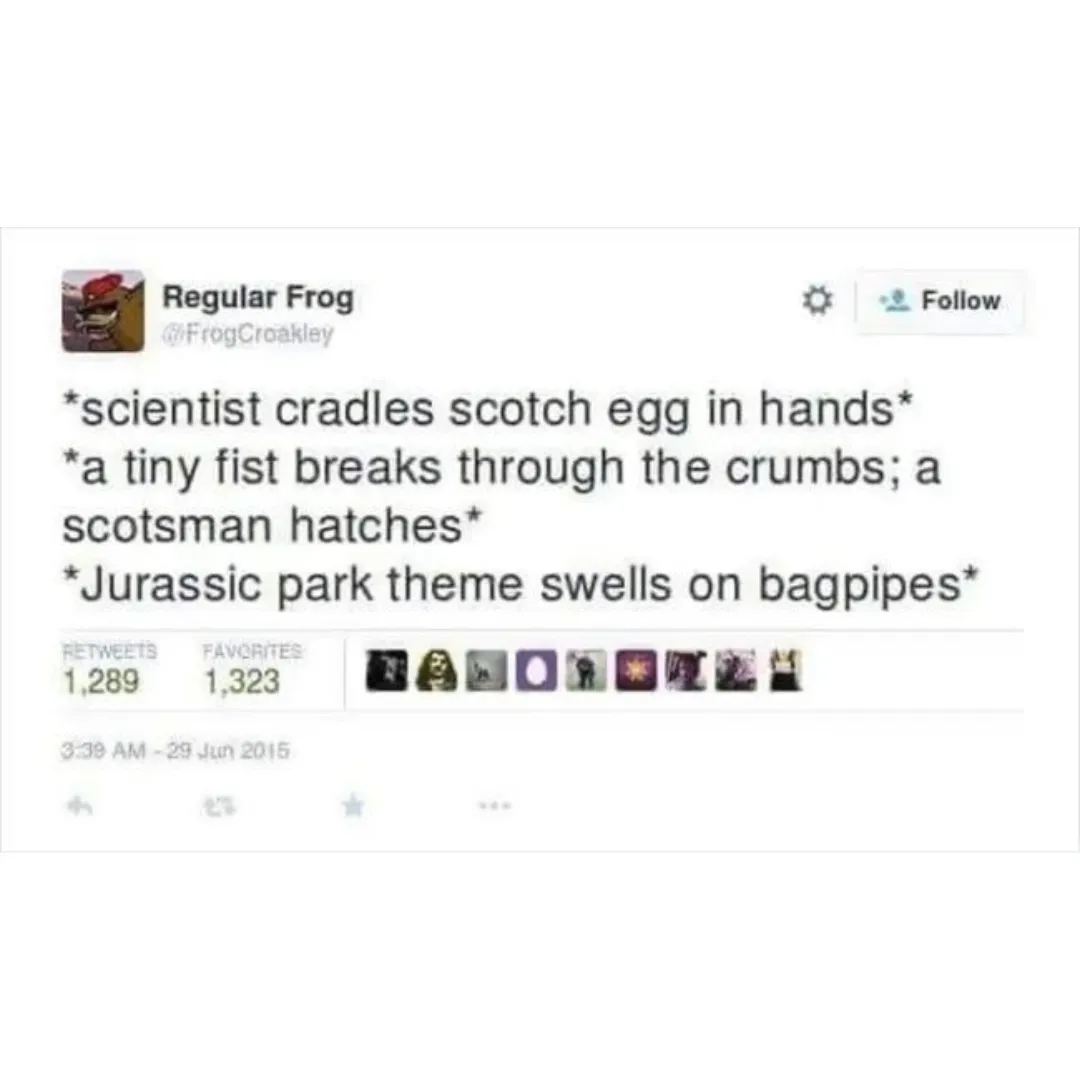 Tweet about scotch egg hatching a scotsman