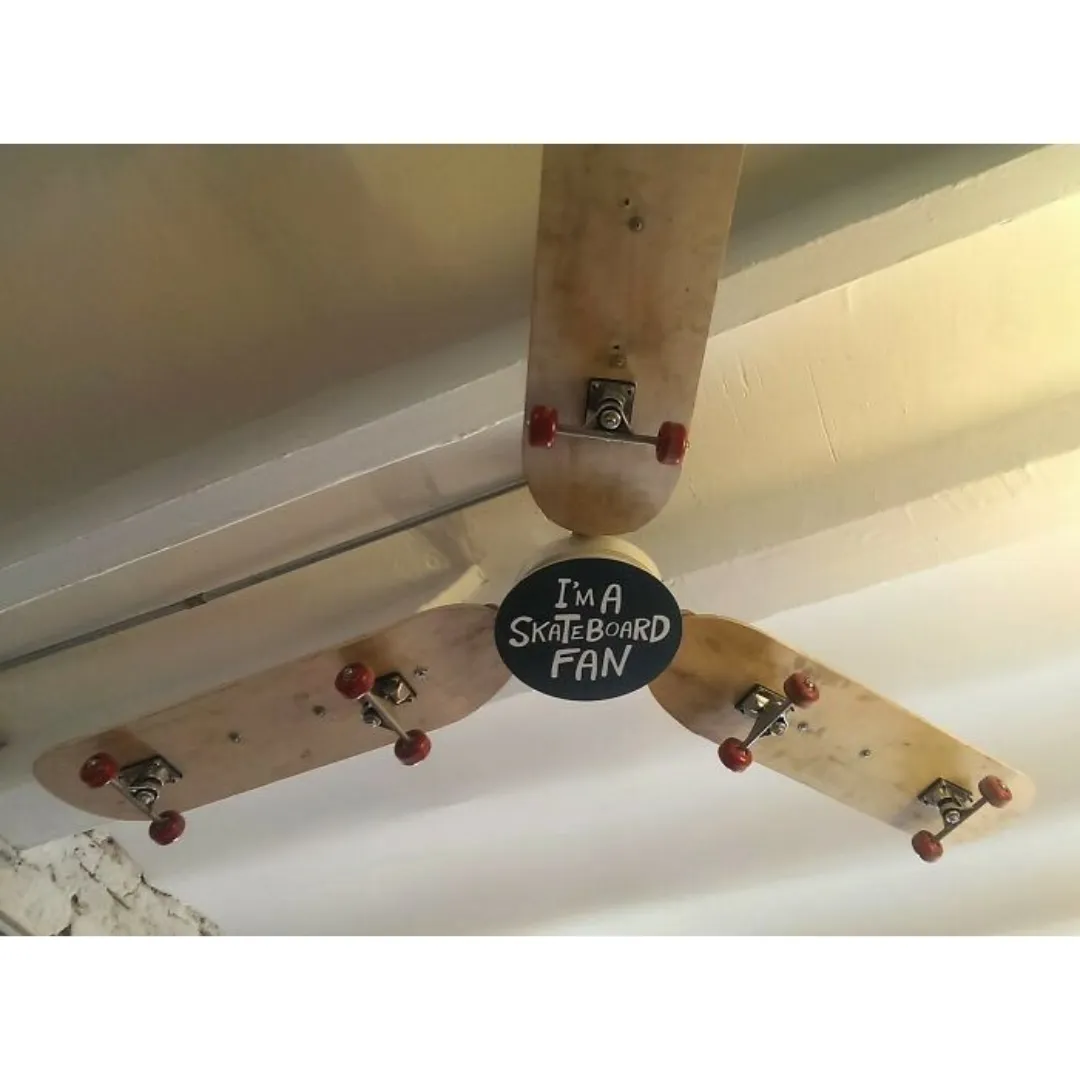 skateboard rigged to be a ceiling fan