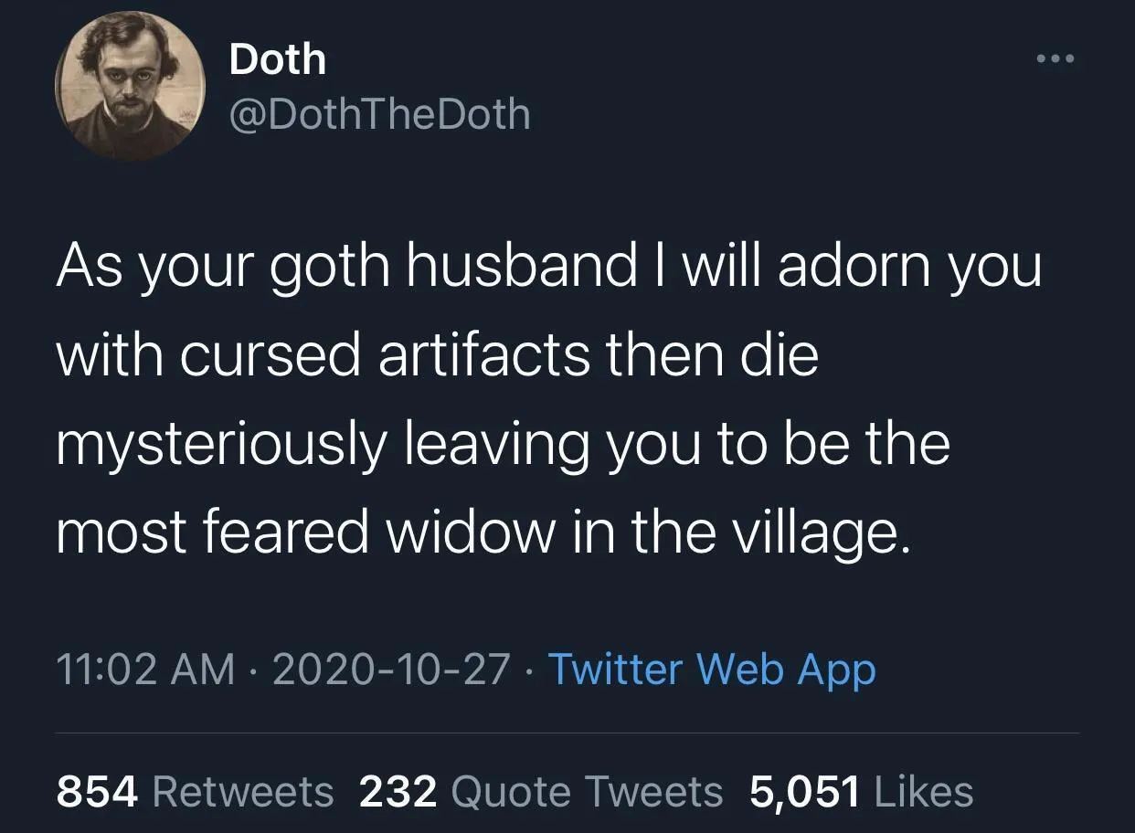 tweet about a goth husband