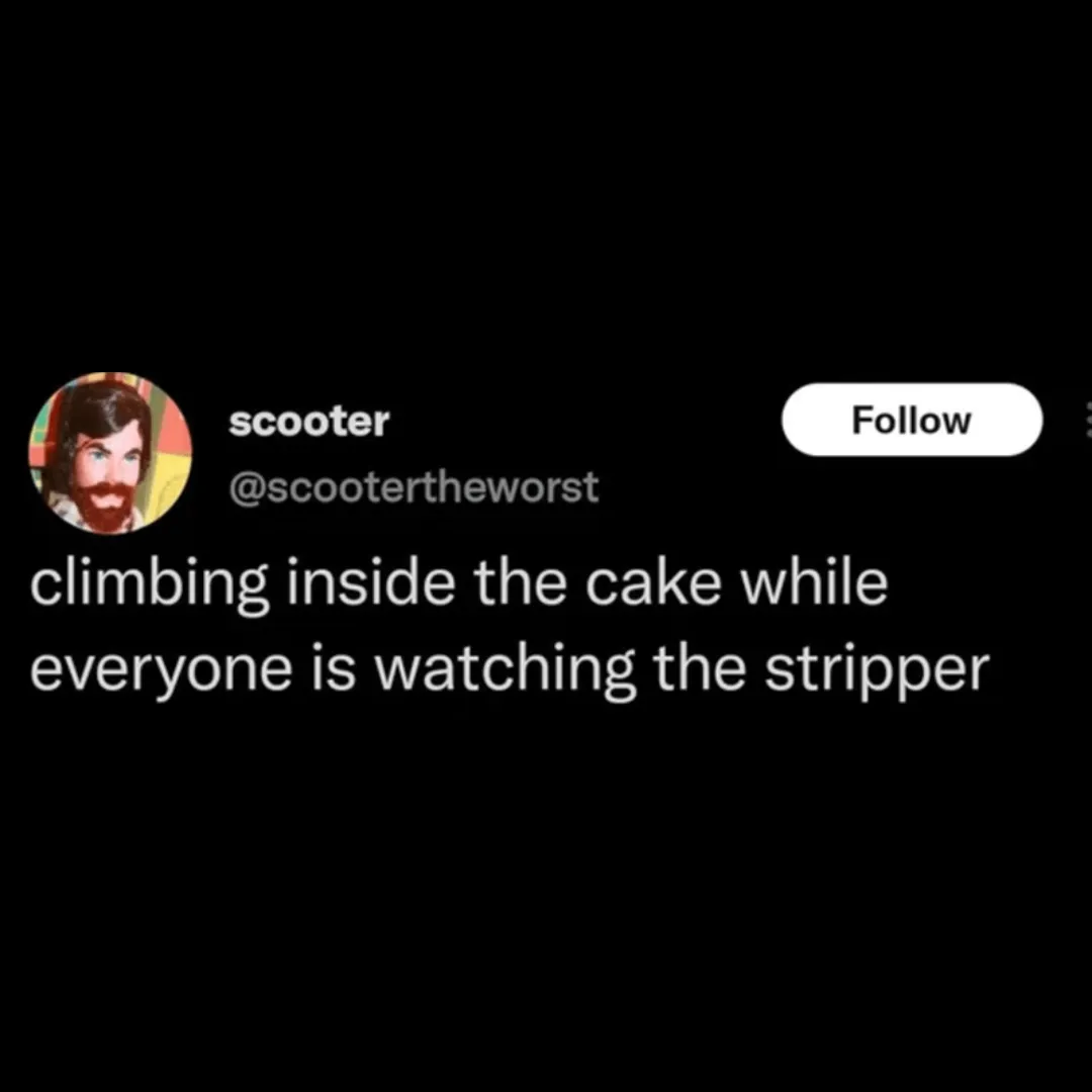 tweet about climing into a cake