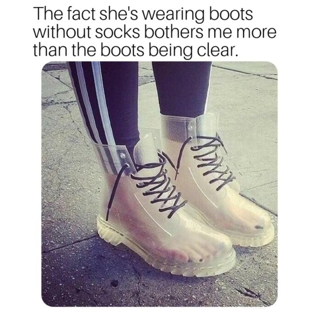 someone wearing clear gel boots without socks