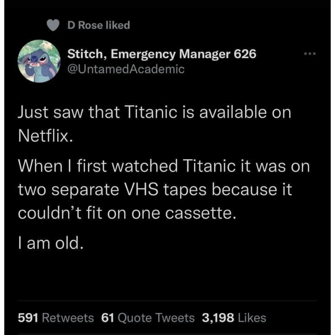 tweet about titanic originally coming out on double vhs