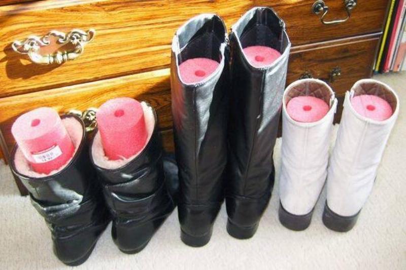 boots pool noodles keep boots upright with pool noodles