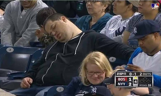 yankees fan falls asleep a fan asleep at a yankees game