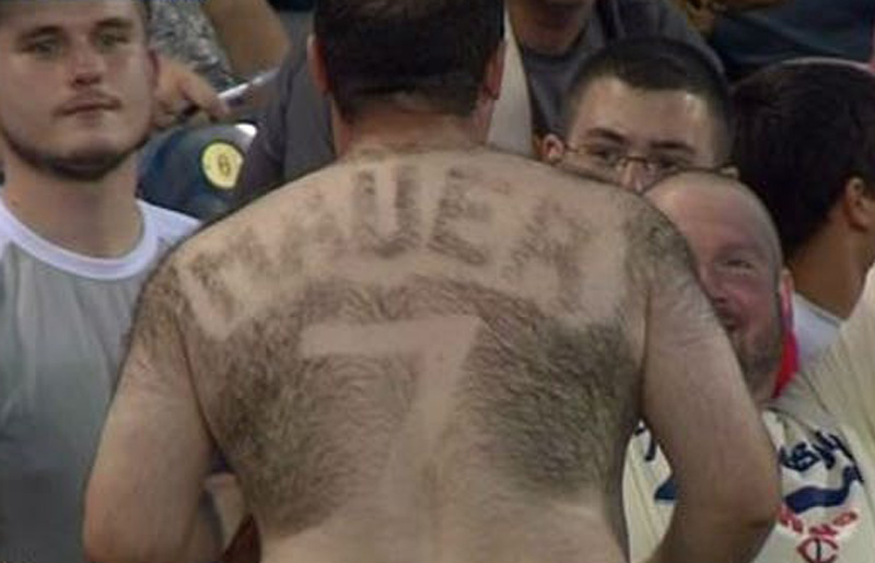 fan back hair jersey mauer fan shaves jersey into back hair