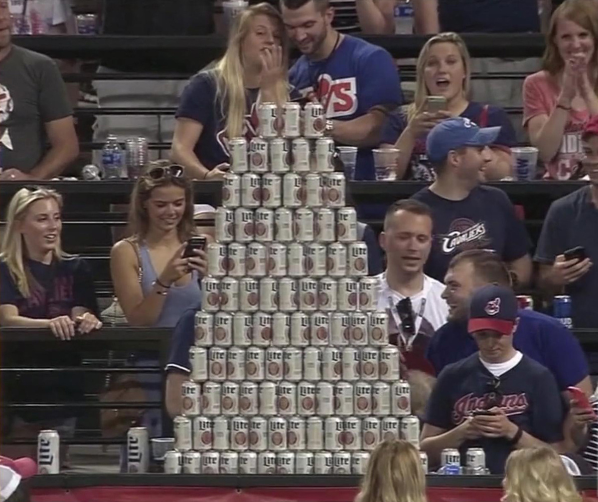 beer wall baseball game fans build a beer wall at a baseball game