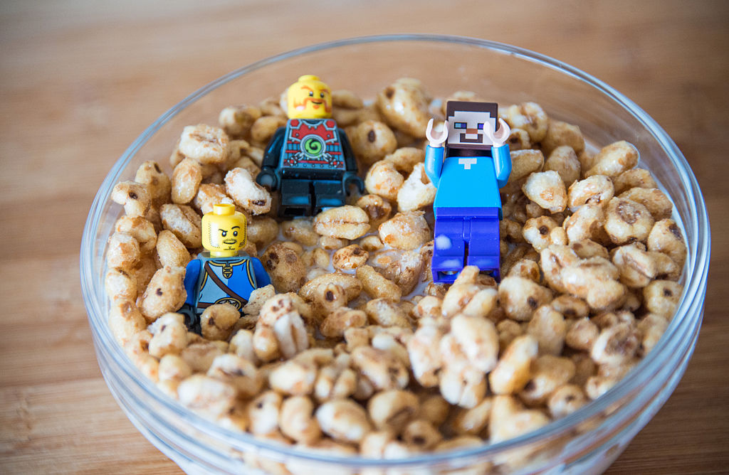 cereal 474763654 a bowl of cereal with lego minecraft toys inside