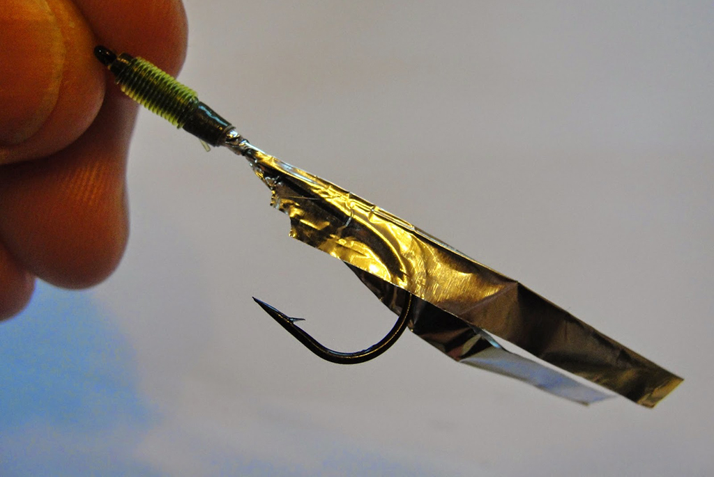 Aluminum Fishing Lure Foil attached to fishing hook
