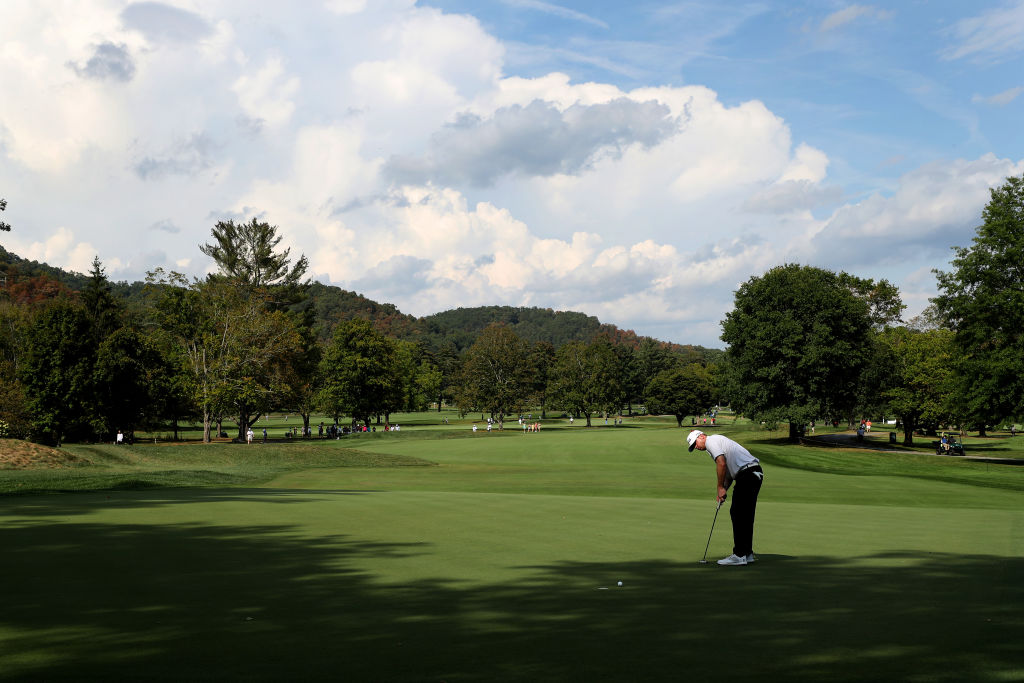 greenbrier Nate Lashley of the United States putts on the 11th green during the third round of A Military Tribute at The Greenbrier