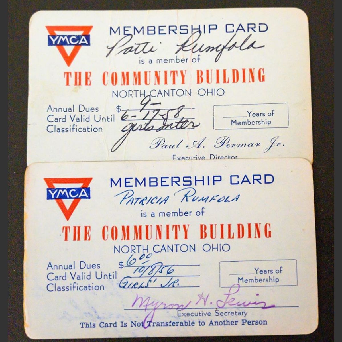 YMCA membership cards for patti, one expired