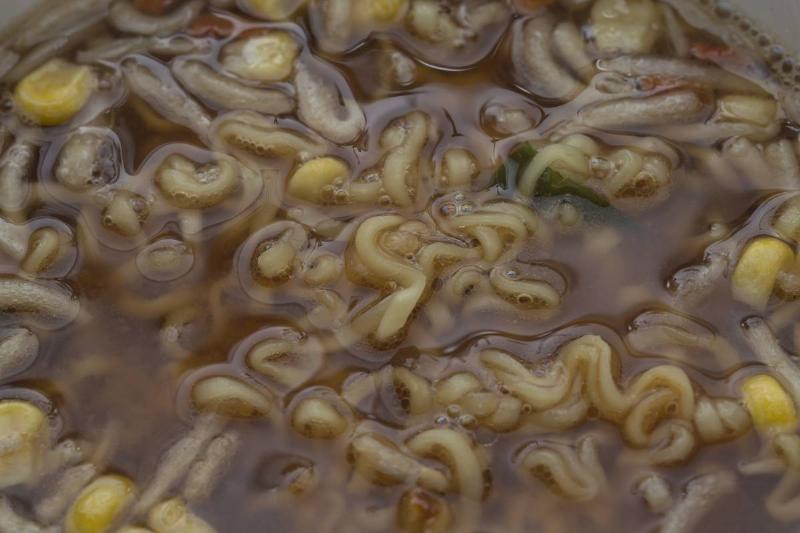 instant ramen - 1096359472 A close-up shows cooked miso instant ramen.