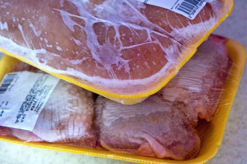 Packages of meat are frozen.