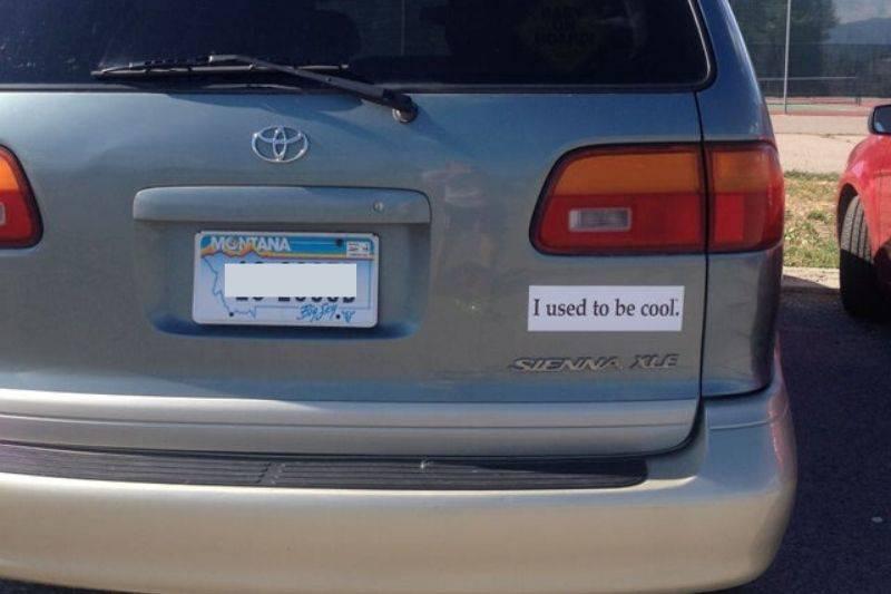 used to be cool used to be cool sticker on a minivan
