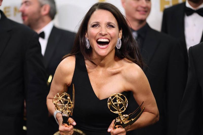Louis-Dreyfus - 489397674 Actress Julia Louis-Dreyfus holds Emmy Awards for Outstanding Lead Actress in a Comedy Series for 'Veep.'