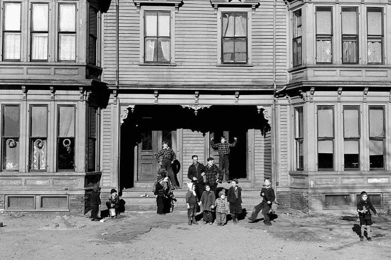 Family outside home