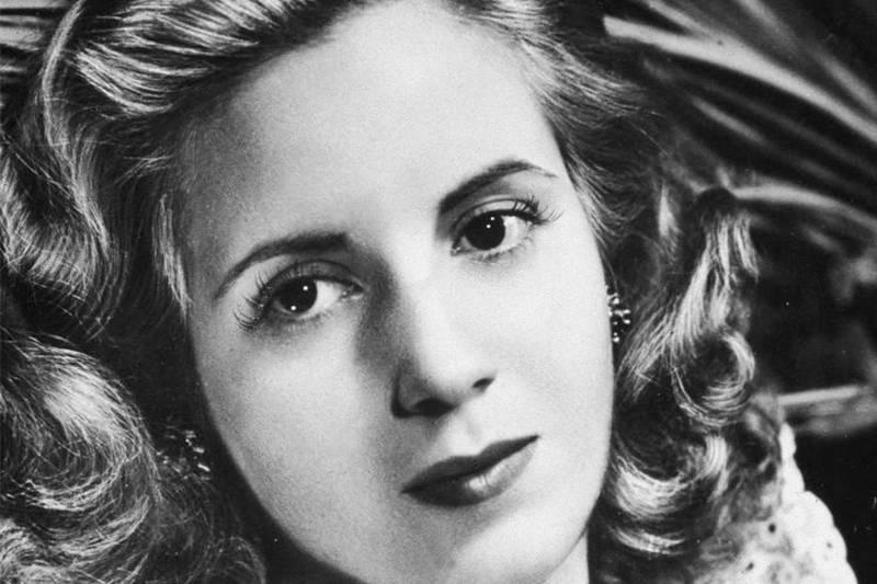 eva peron in black and white portrait