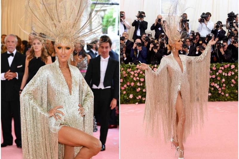 Celine Dion poses for photos at the 2019 Met Gala.