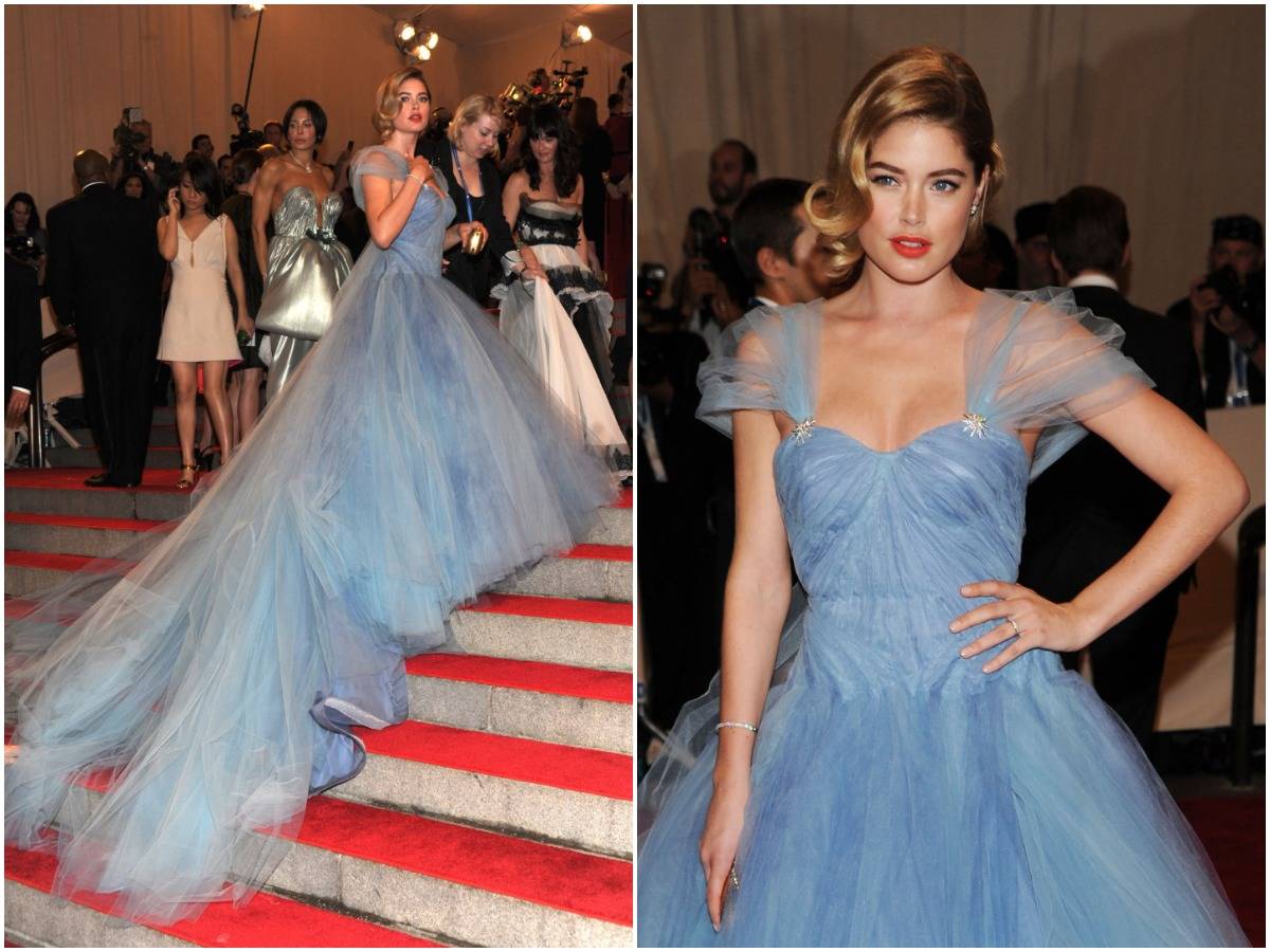 Doutzen Kroes Doutzen Kroes walks into the Met Gala with her dress trailing behind her, 2010.
