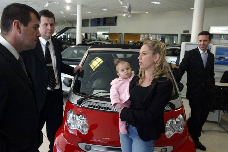 Juliet Potter speaks to car salesmen at Mercedez Benz in Zetland. Juliet was hir Juliet Potter speaks to car salesmen at Mercedez Benz in Zetland. Juliet was hir