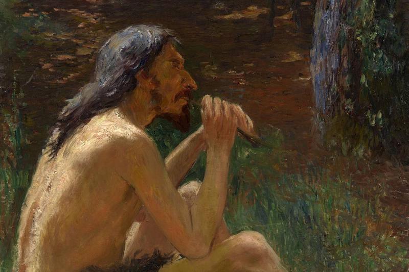 caveman flute In this painting, a male caveman plays the flute.