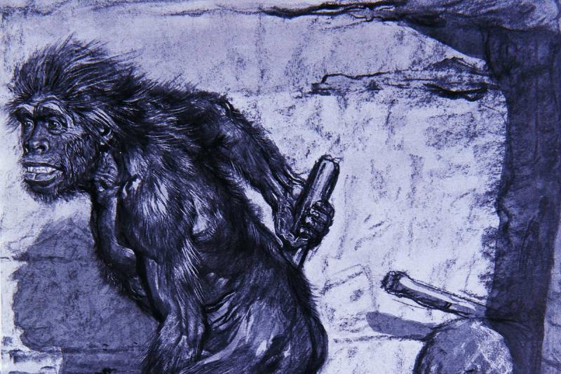 hairy neanderthal A drawing of a Neanderthal shows a very hairy and ape-like ancient human.