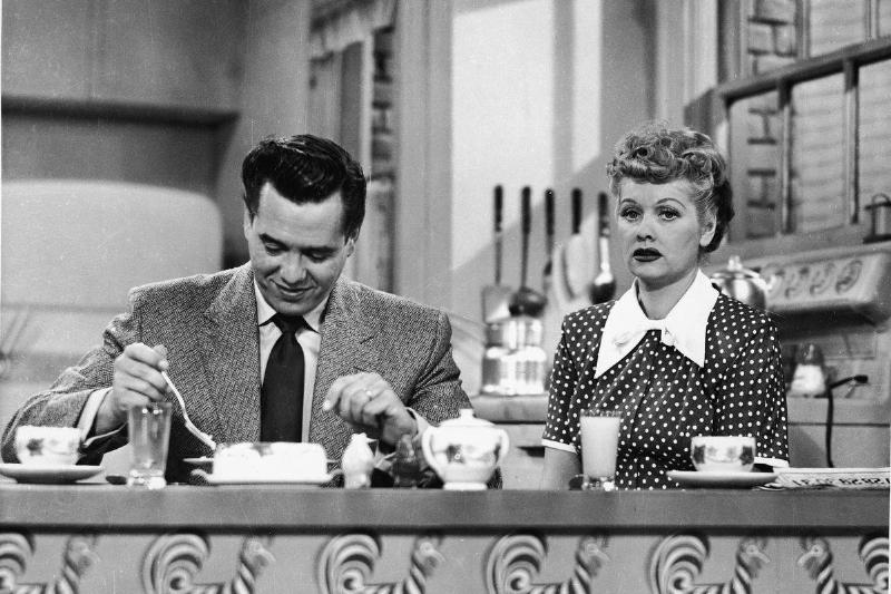 In the show I Love Lucy, Lucy and Ricky eat breakfast at their kitchen counter.