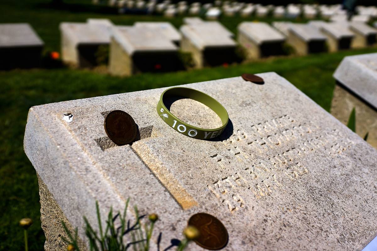 coins on headstone A few coins and a bracelet are on top of a grave.