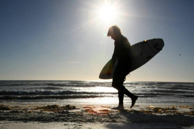 NOVEMBER 11, 2008. CARLSBAD, CA An unseen seagull and a passing surfer leave temporary footprints a NOVEMBER 11, 2008. CARLSBAD, CA An unseen seagull and a passing surfer leave temporary footprints a