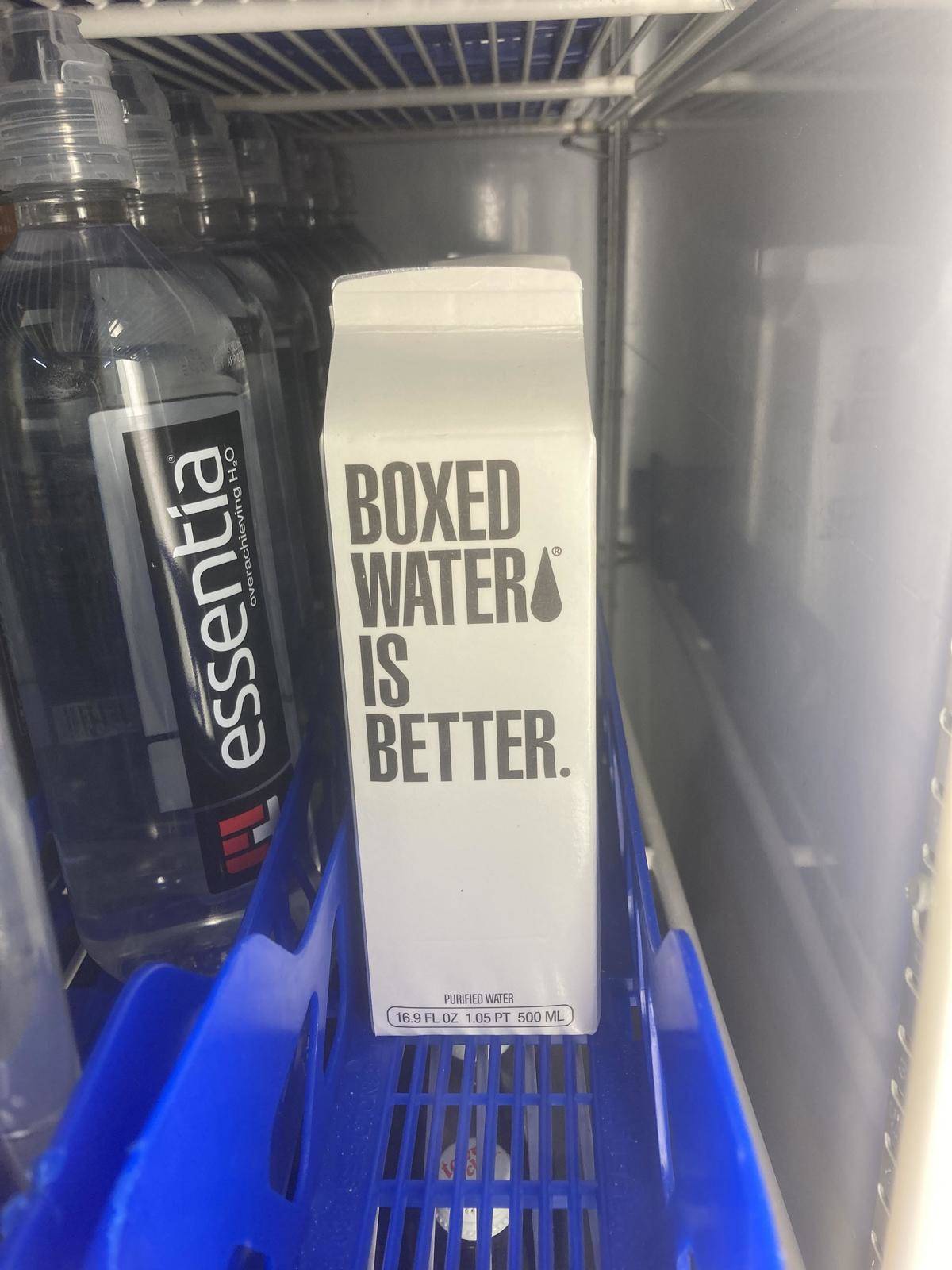 boxed water boxed water in a fridge