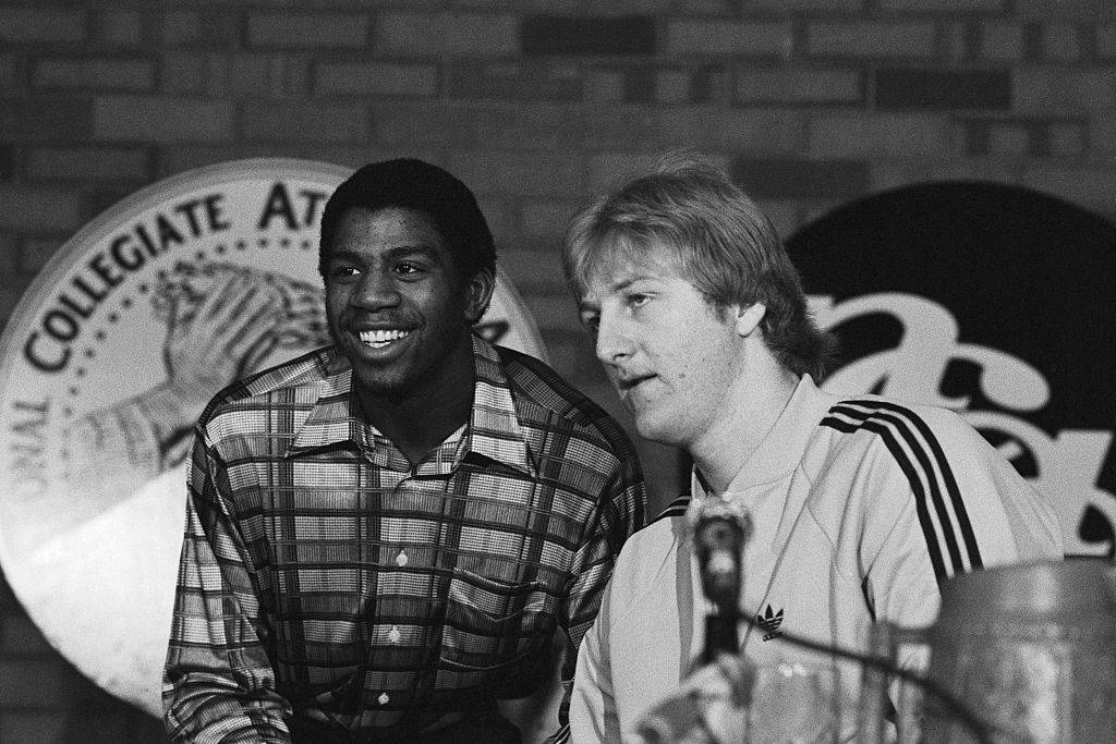 Larry Bird and Magic Johnson in college