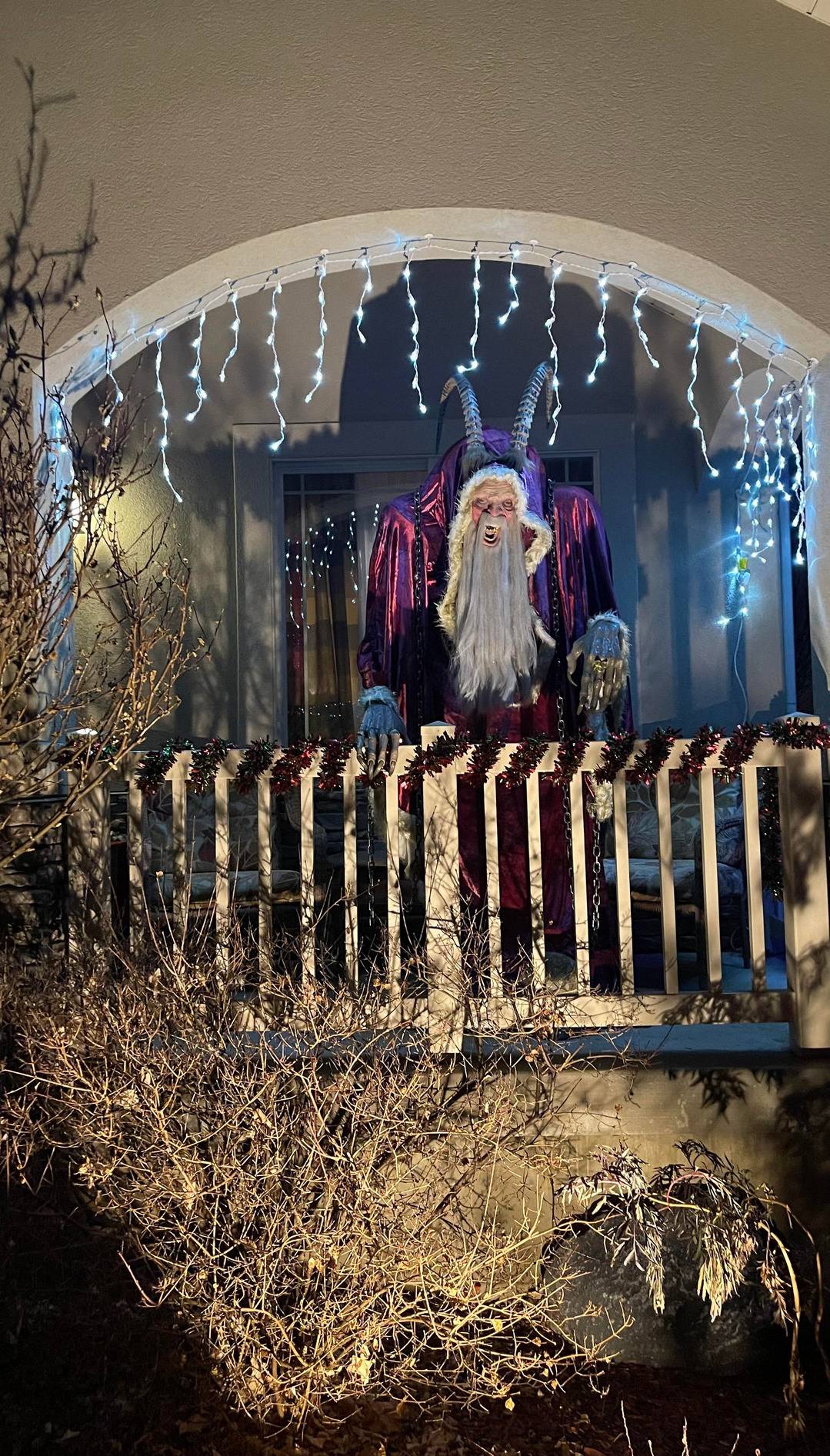 Christmas decorations featuring a life-size replica of Krampus