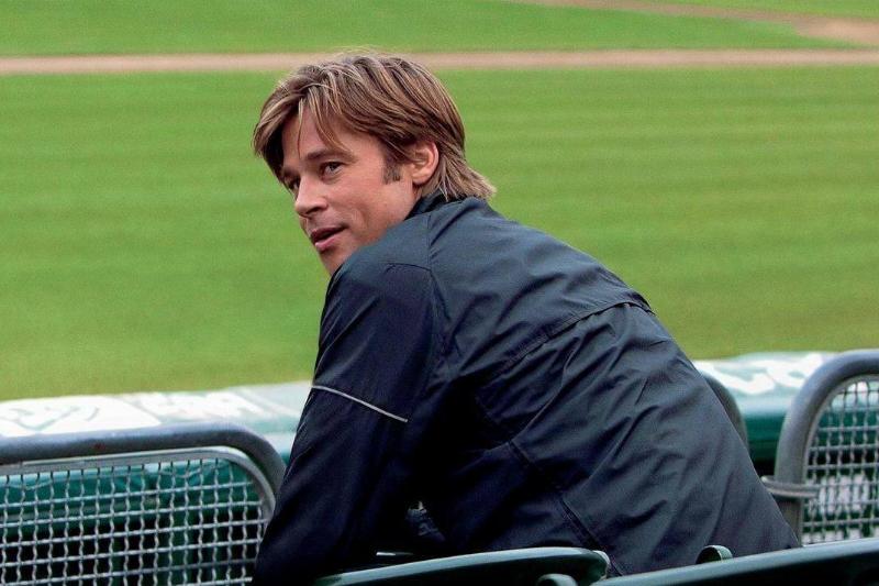 Brad Pitt at a baseball field in Moneyball