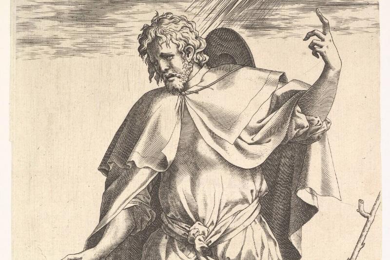 Empedocles Empedocles, standing frontally with his head turned in three-quarter view, directs his gaze toward a flame