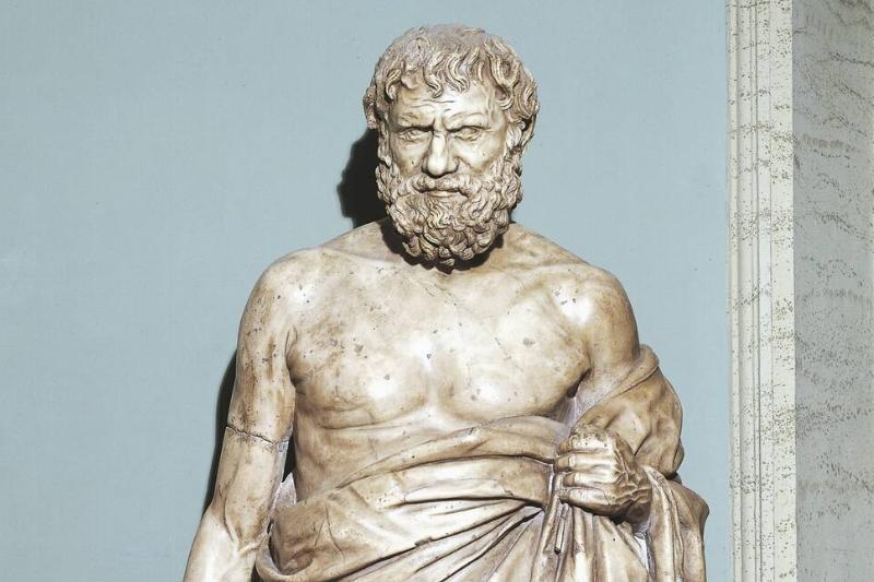 Statue of Zeno of Elea... Statue of Zeno of Elea (489 BC - 431 BC), Greek philosopher and  mathematician. Hellenistic sculpture from 2nd century BC. Roma, Museo 
Capitolino