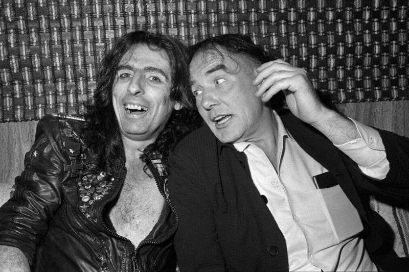 alice cooper 482340825 alice cooper and albert fineny black and white photo