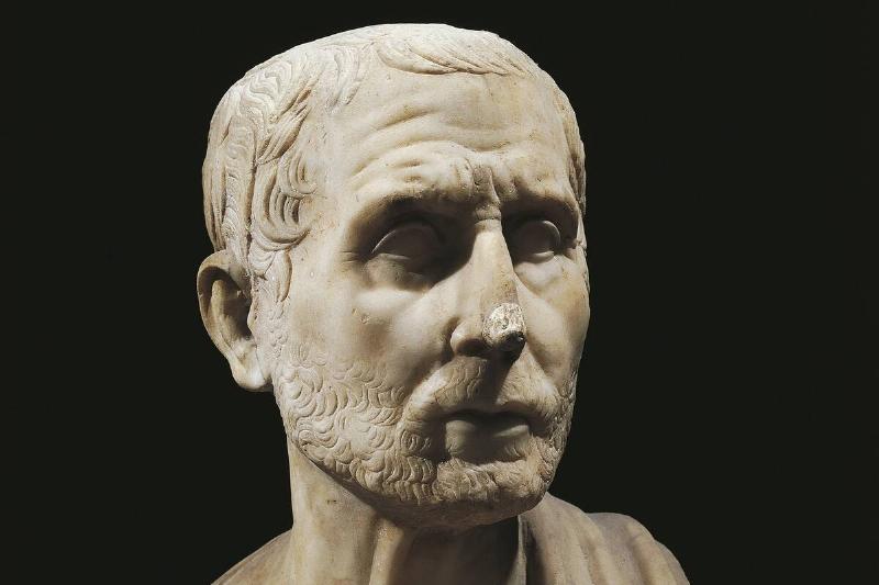 Bust of Posidonius... Bust of Posidonius (Apamea, ca 135 BC - Rome, 50 BC), Greek philosopher, geographer and historian. Marble sculpture.