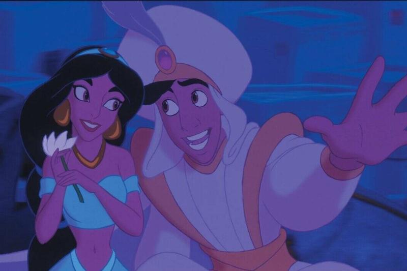 Aladdin showing Jasmine the world while dressed as Prince Ali Aladdin showing Jasmine the world while dressed as Prince Ali