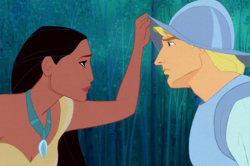 Pocahontas touching John Smith's helmet Pocahontas touching John Smith's helmet
