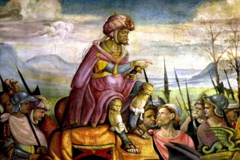Detail of the fresco on Hannibal, Hannibal riding his elephant, Italy, Rome, Capitole museum.