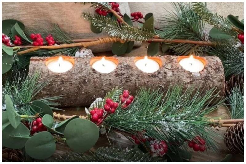 Log Christmas centerpiece