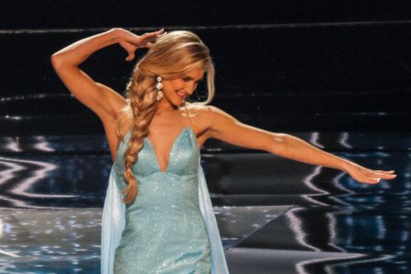 Miss Norway shows off her national costume at the Arena in... Miss Norway shows off her national costume at the Arena in...