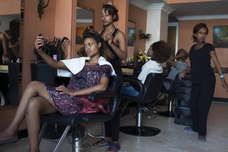 Models in a beauty salon at HUB Africa fashion week in Addis Ababa, Ethiopia Models in a beauty salon at HUB Africa fashion week in Addis Ababa, Ethiopia