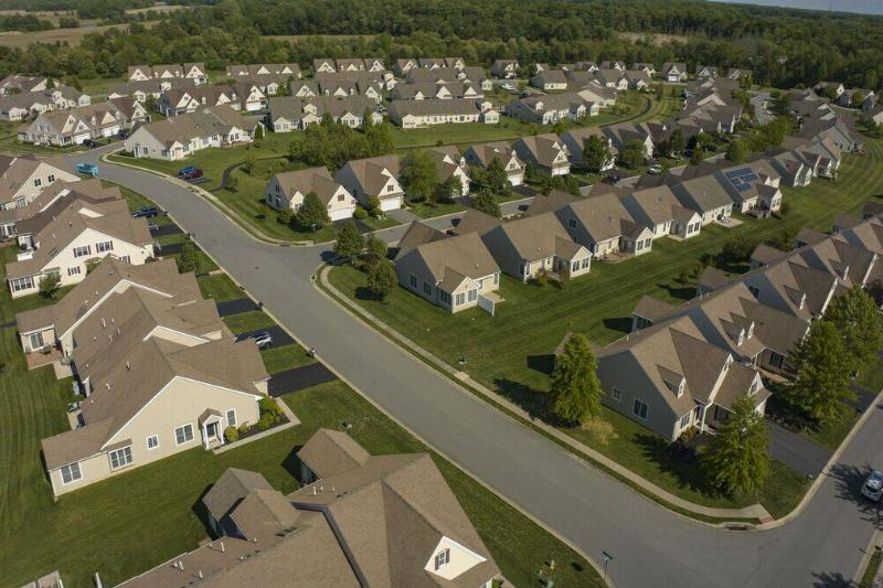 Modern row houses in suburbs of Delaware seen from elevated view, Maryland