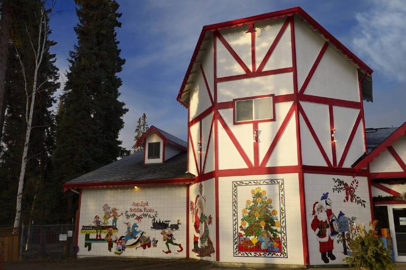 The Santa Claus House at SantaLand North Pole Alaska with Christmas scene tiles The Santa Claus House at SantaLand North Pole Alaska with Christmas scene tiles