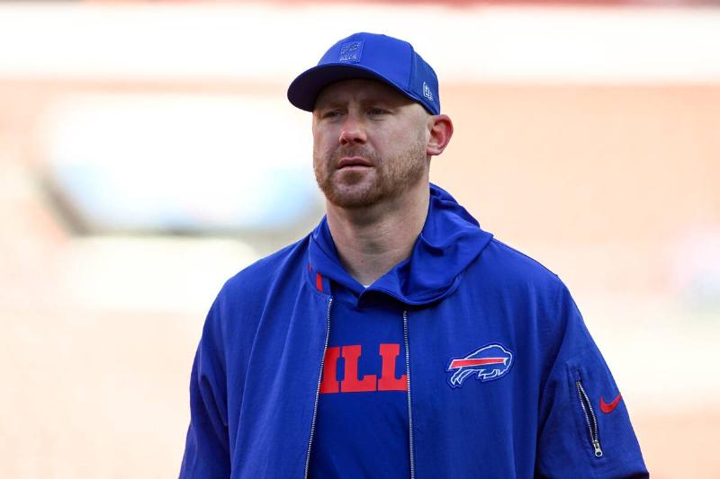 Joe Brady wearing Buffalo Bills gear